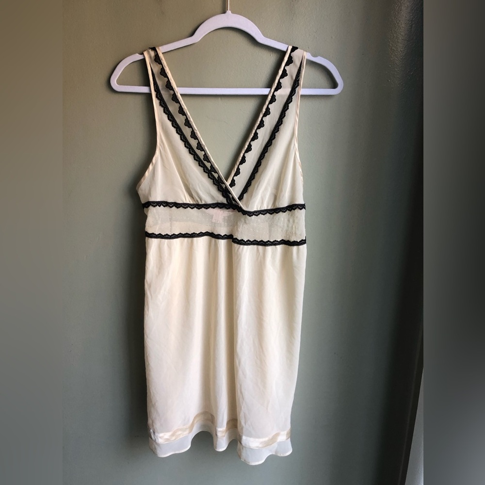Victorias Secret Angels Slip Dress Chemise Nightie Beige Black Lace Sheer Size M